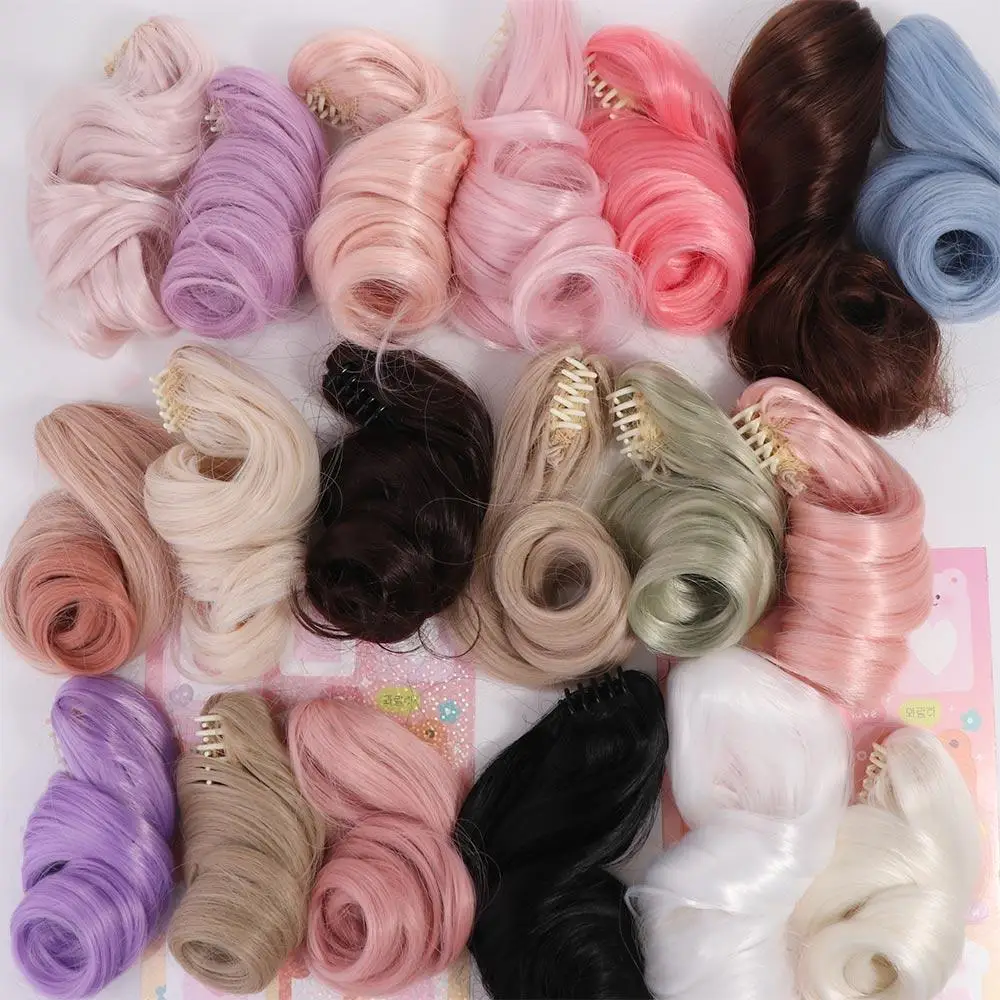 ผมหางม้าผ้าฝ้ายตุ๊กตาเส้นใยเคมีวิกผมหนีบเส้นใยเคมีBJD SDตุ๊กตาผมสีสันตุ๊กตาสีม่วงยาวผมหยิกผมหางม้า