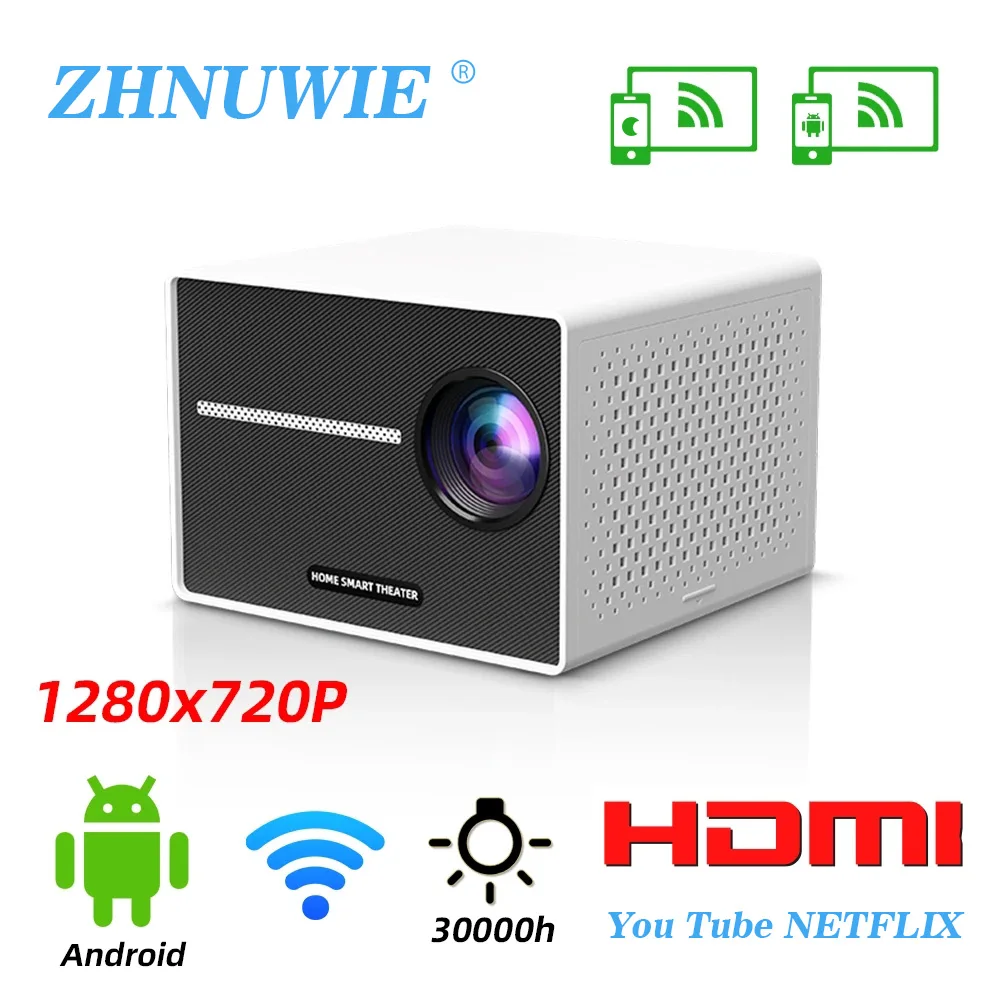 ZHNUWIE Mini Projector Electric Focus Projector Bluetooth 1080P Full HD Projectors Support 4K For Phone,Computer