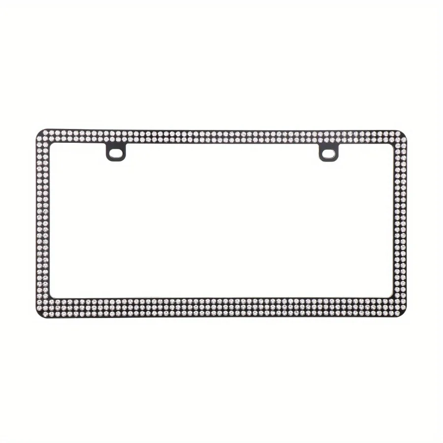 

The black shiny car metal license plate frame with inlaid rhinestones adds a gorgeous and eye-catching touch