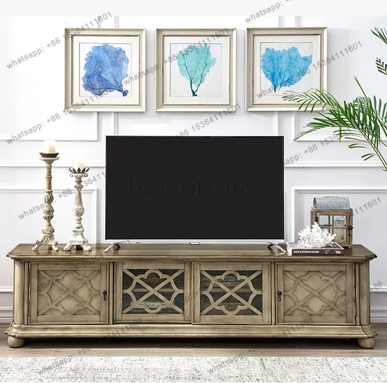 American country TV cabinet, post-modern simple living room, retro old solid wood carved dining side cabinet