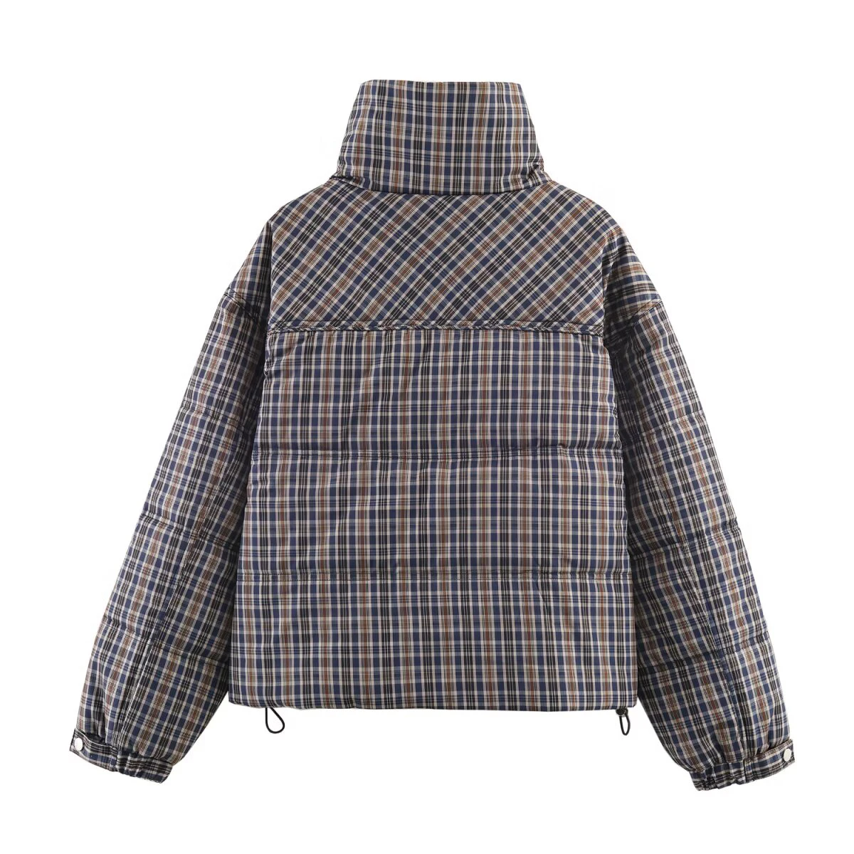 2025 Winter New Arrival Women's Minimalist Zip-Up Long Sleeve Stand Collar Plaid Cotton Jacket Coat