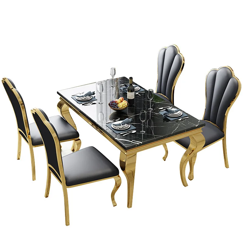Postmodern light luxury marble dining table and chair combination set Nordic creative stainless steel table high-end 5
