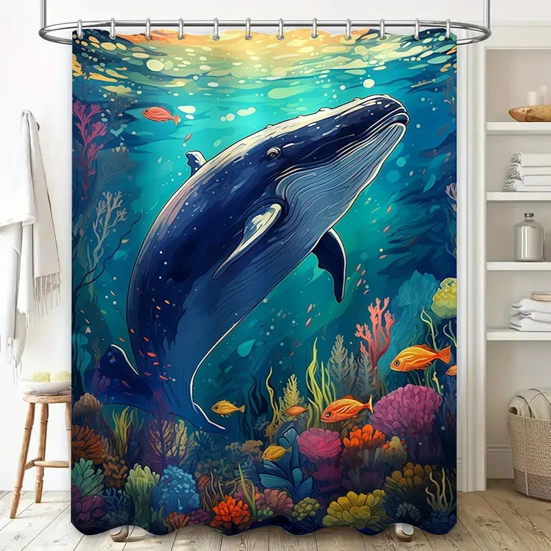

ZYQ01Oceanic Blue Whale Shower Curtain 3D Printed Bath Decor for Home Decoration Waterproof Fabric Shiny Sea Animal Artistic6Bn%