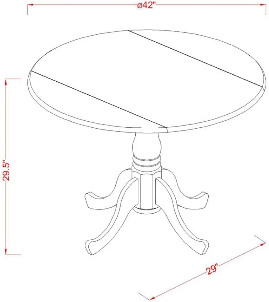 DLT-WHI-TP Dublin Modern Kitchen Table - a Round Dining Table Top with Dropleaf & Pedestal Base, 42x42 Inch, Linen White