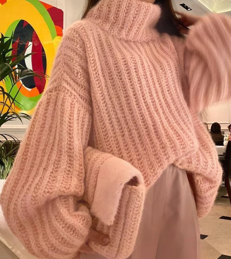 

Lazy Style High Neck Sweater for Women 2025 New Loose and Thick Outer Soft and Sticky Knitted Sweater Top