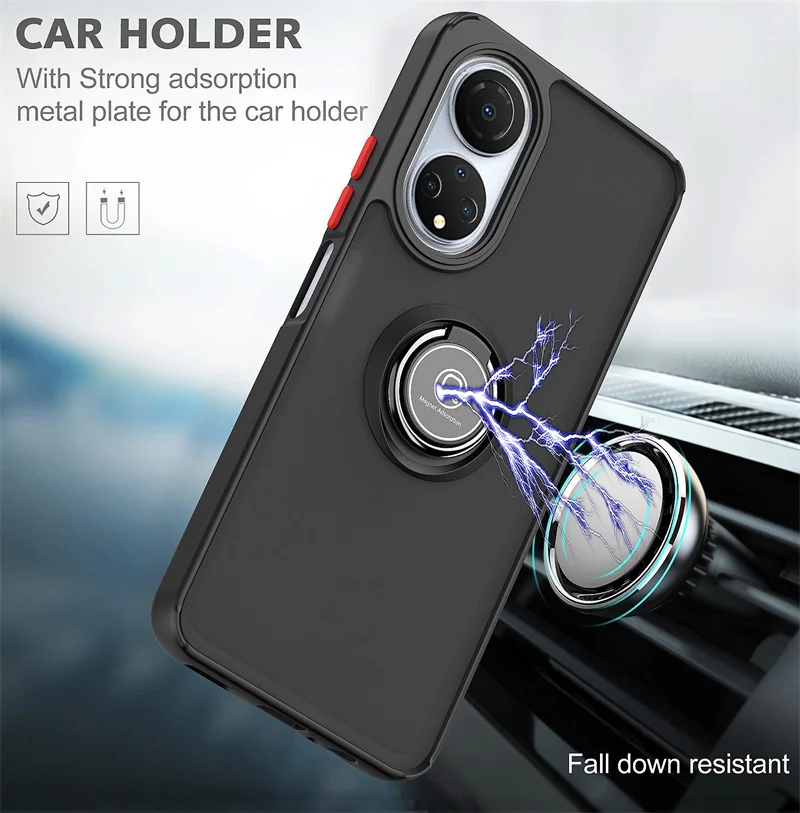 Shockproof Armor PC Matte Case For Huawei P60 Pura 70 Pro Plus P30 P40 Lite Nova 11i Y61 5T 10 SE Magnet Ring Holder Stand Cover