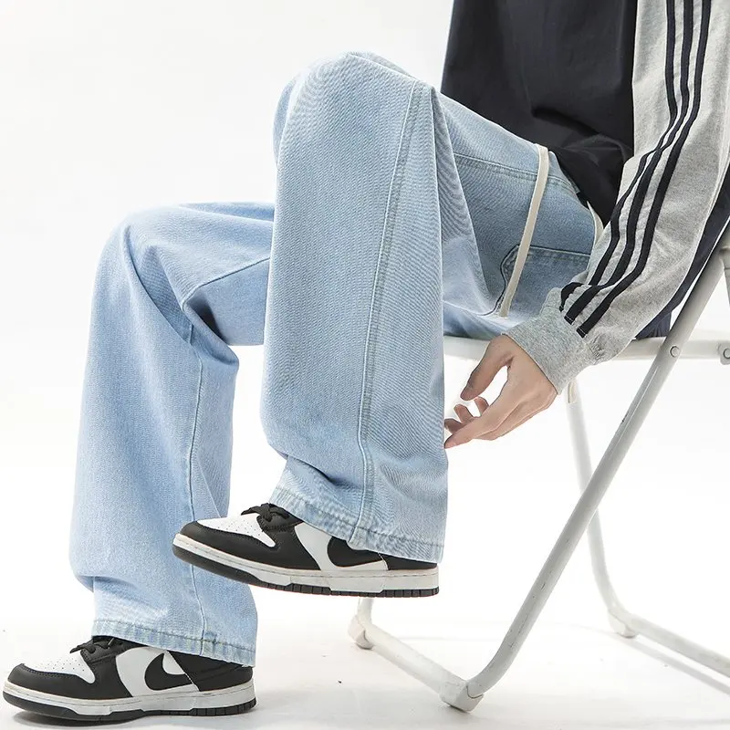 

Autumn New Style Men's Loose Jeans Korean Street Style Baggy Straight Wide-Leg Denim Pants Unisex Outdoor Jogging Casual Pants