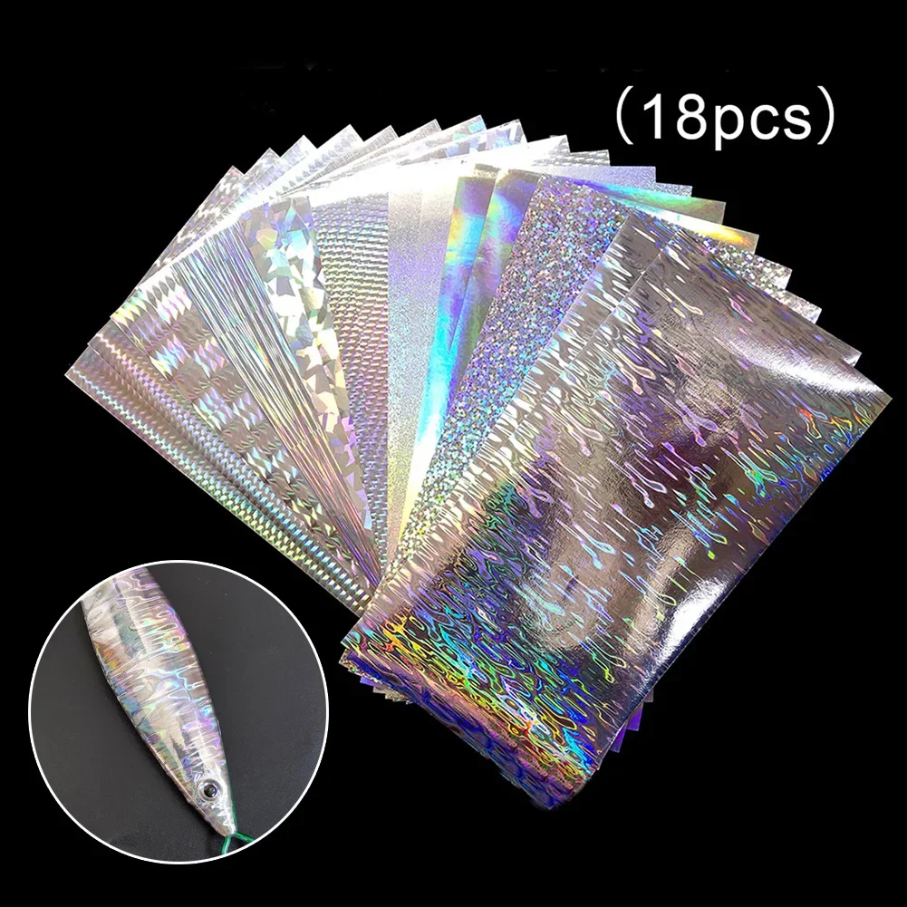 18pcs 20x10cm Holographic Adhesive Film Flash Tape Lure Making Fly Tying Material Metal Hard Baits Change Color Sticker