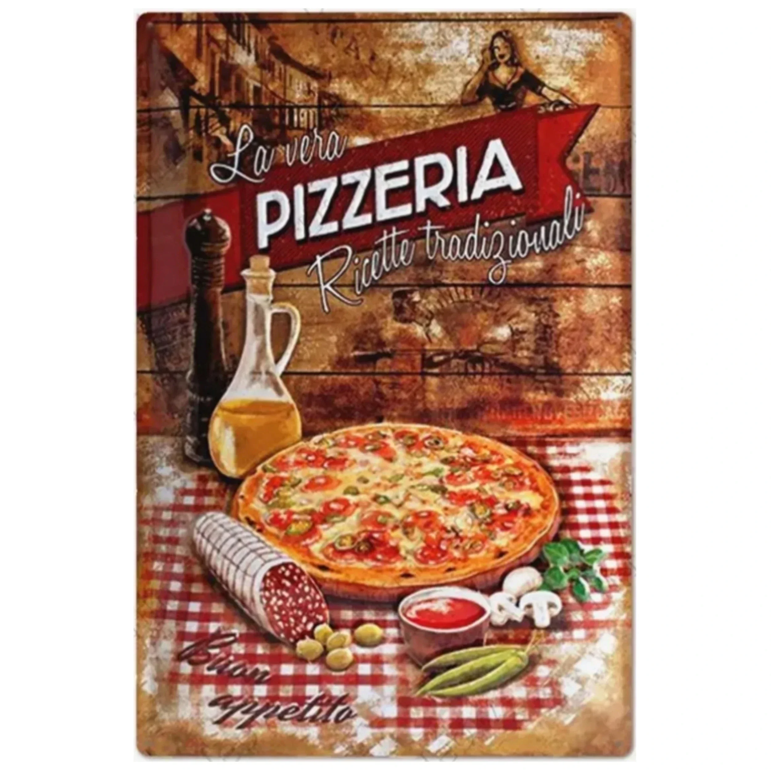 Vintage Pizza Zone Plakette großes Essen M ste hausgemachte Poster italienische Pizza Wand kunst Platte