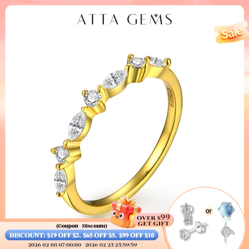 

ATTAGEMS D/VVS1 Color Round Excellent Cut Moissanite Ring for Women 925 Sterling Silver Rings for Girls Engegament Wedding Band