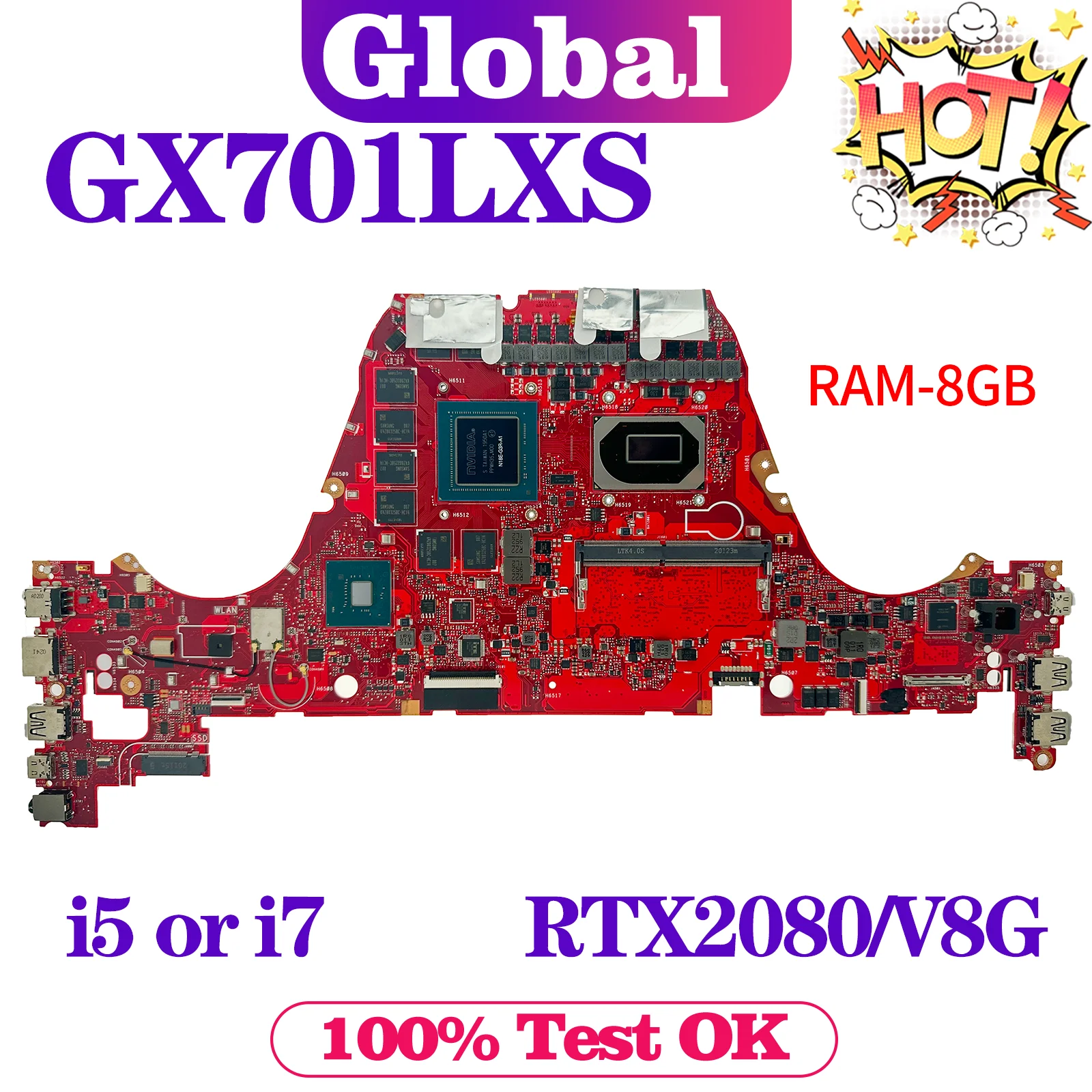 

KEFU GX701LXS Mainboard For ASUS GX701LW GX701LX GX701LWS GX701LV GX701L Laptop Motherboard i5 i7 RTX2080/V8G RAM-8GB