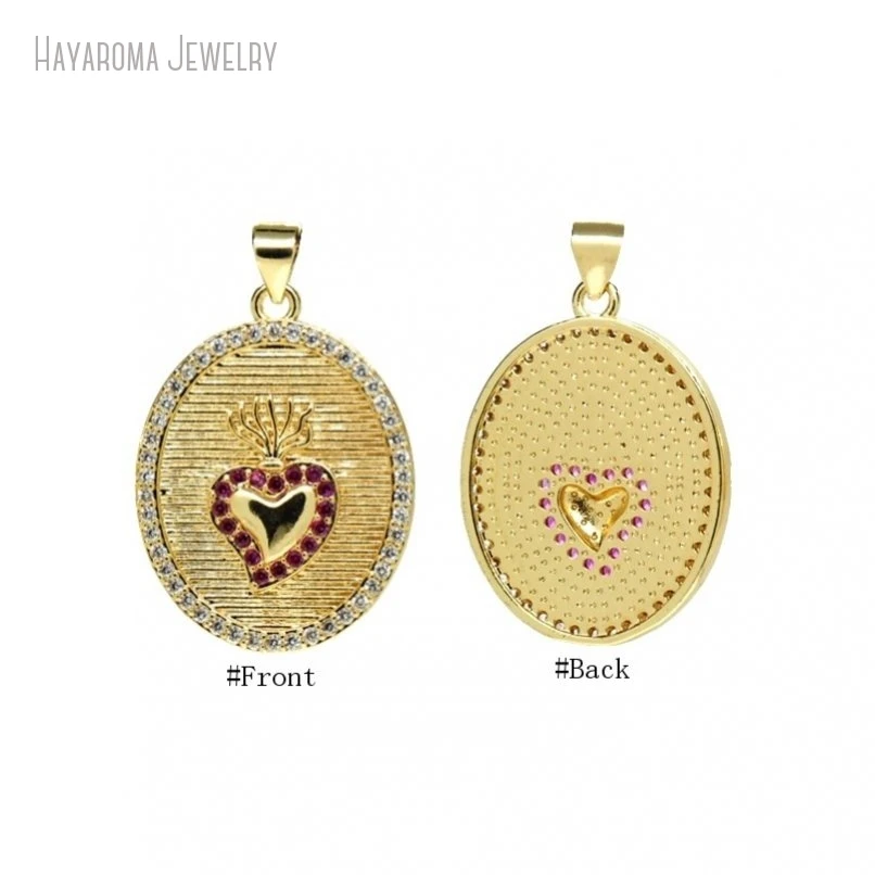 

10Pcs Gold Color Invisible Setting Copper Gift For Her Jewelry Hearts Heart Shape Point Geometric Oval Pendant PM51791