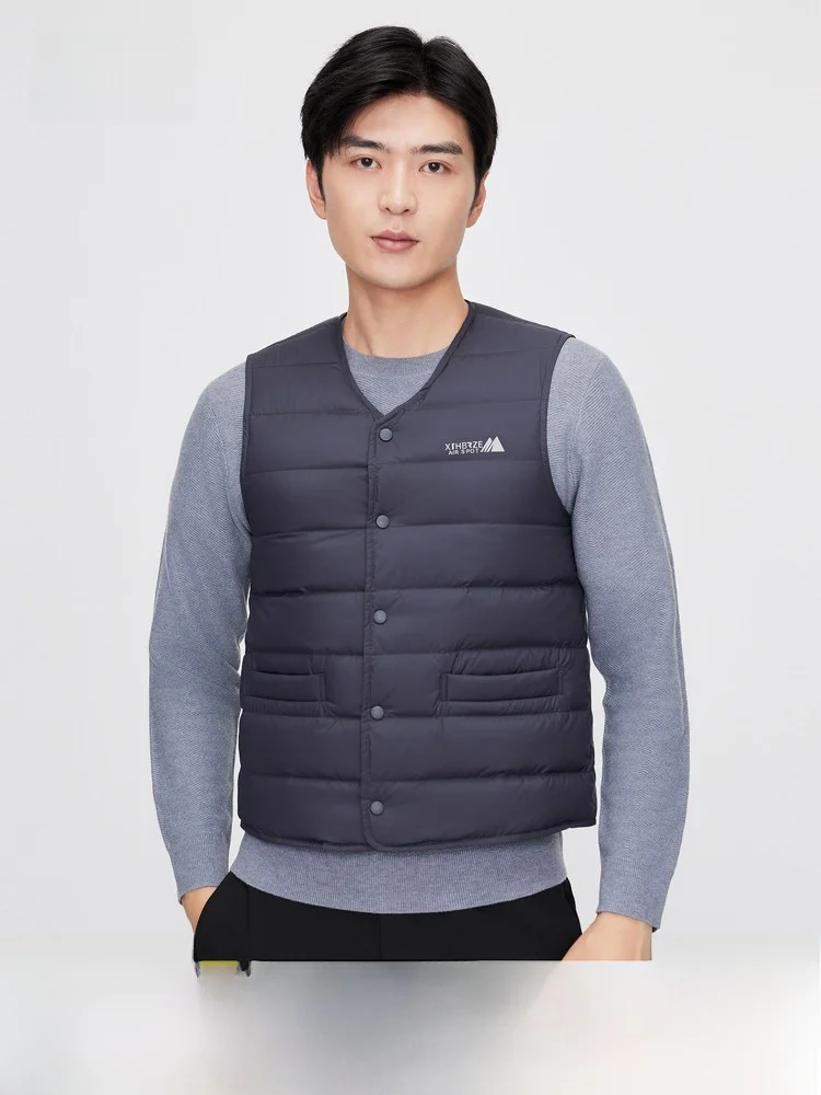 

Мужской пуховый жилет Snow Flying 2026 для весны и осени, повседневный, теплый, деловой, для ношения под одеждой, с V-образным вырезом, из полиэфирного волокна, в стиле «папин стиль»