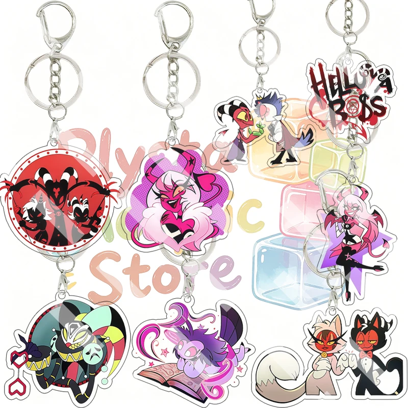 Anime Helluva Boss Acrylic Keychain Cute Cartoon Characters Blitzo Verosika Fizzarolli Loona Accessory Keyring Backpack Pendant