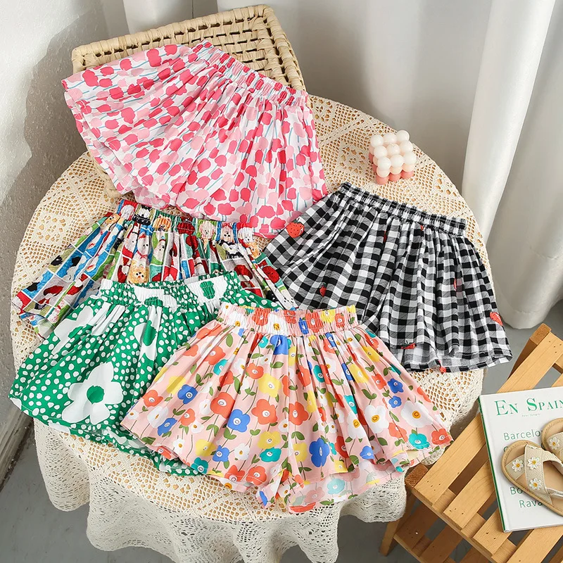 2025 Summer Girls Lightweight Cotton Voile Shorts Versatile Loose Flowy Skort for 2-7Y Kids Fashionable Casual Skirt Pants
