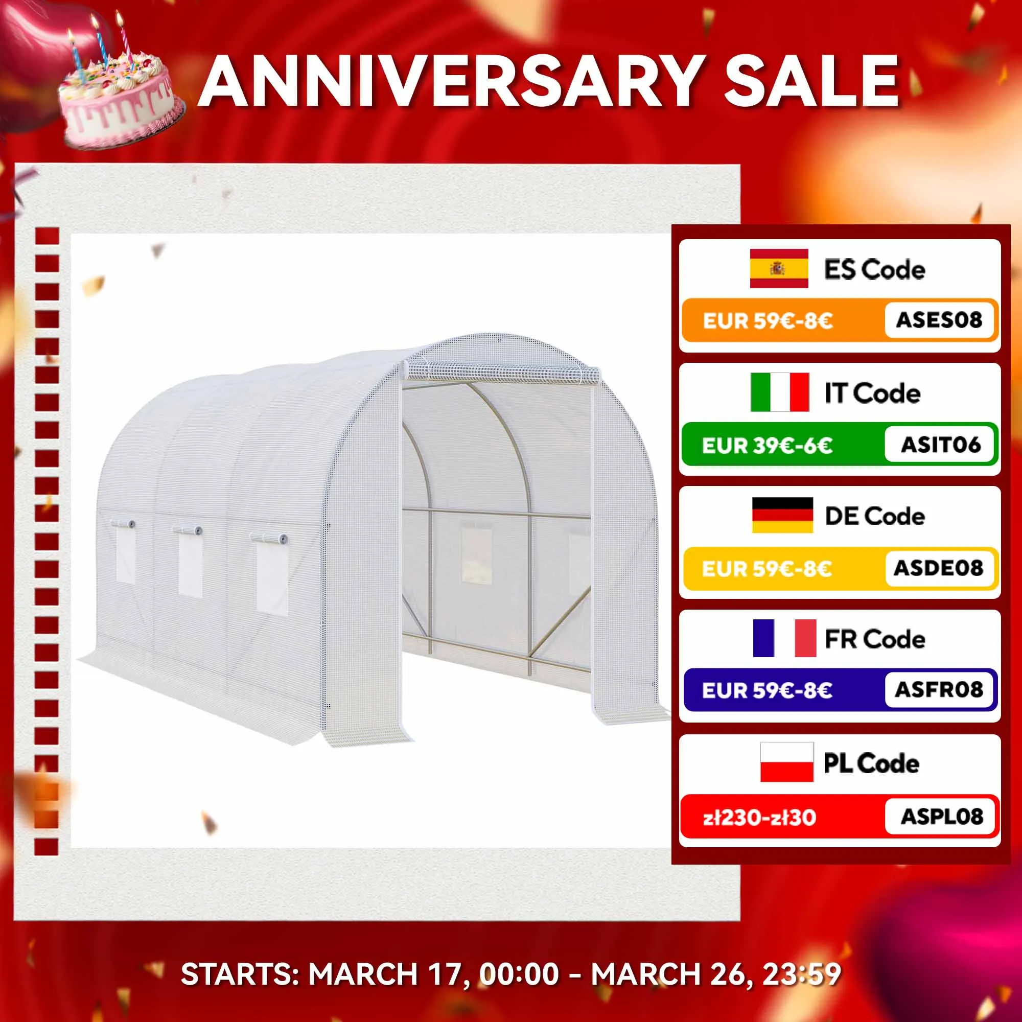 Outsunny serra da esterno 3,5x2x2 m con 6 finestre in rete bianca