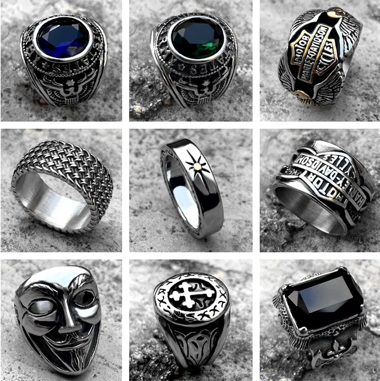 

Винтажное кольцо для мужчин, серебряный цвет, титановая сталь, ретро, панк, готика, модные кольца в стиле хип-хоп, аксессуары, дизайнерские ювелирные украшения