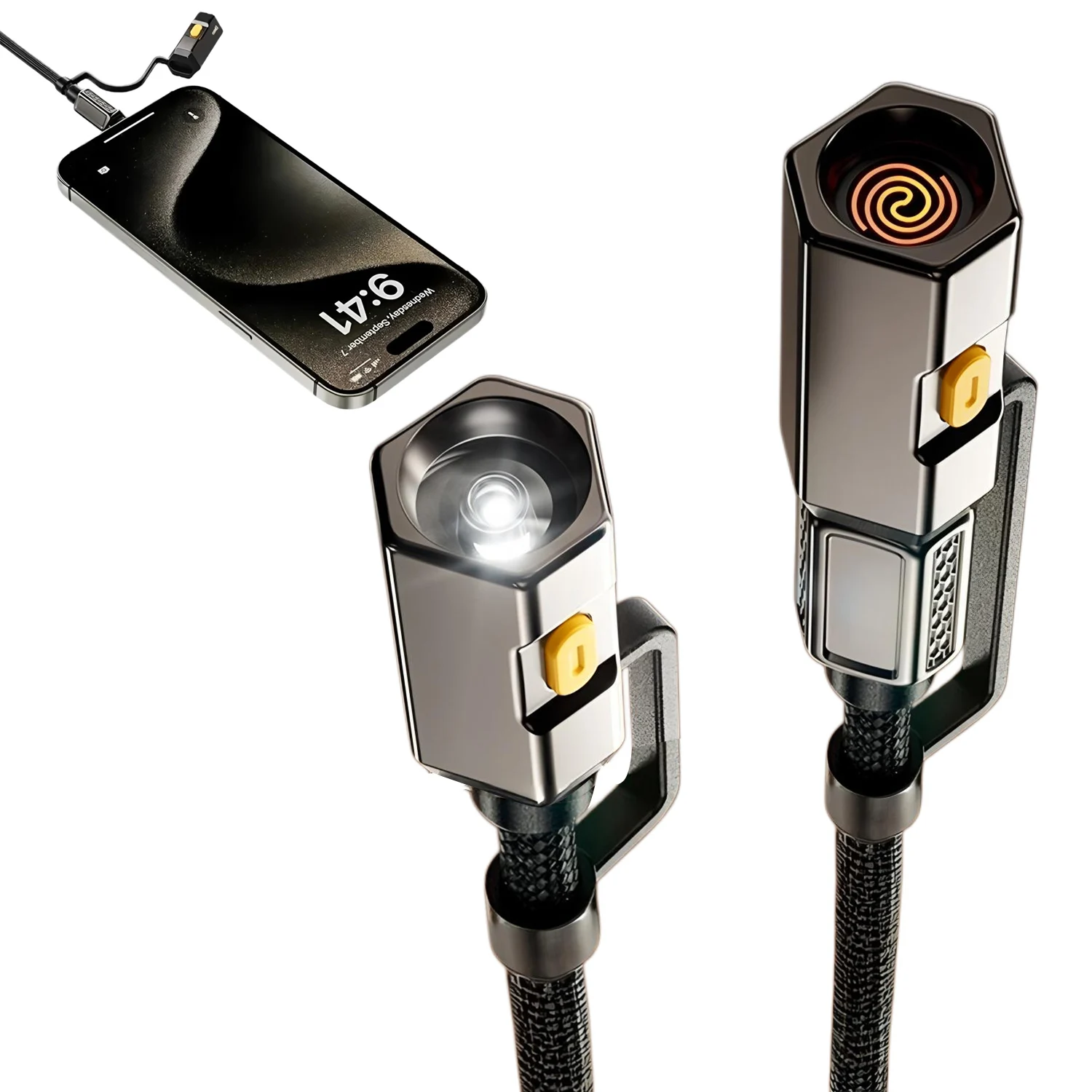 240W 4‑in‑1 Multifunctional Type‑C to Type‑C Fast Charging Cable, with Flashlight & Heating Ignition Function for iPhone Samsung