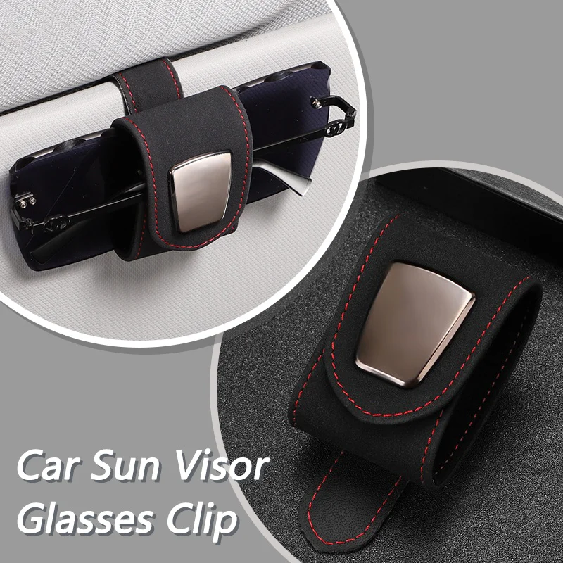 

Car Decoration Sun Visor Mounted Eyeglass Hanger, Suede Leather Sunglasses Holder Clip, Auto Ticket Card Storage Accessories