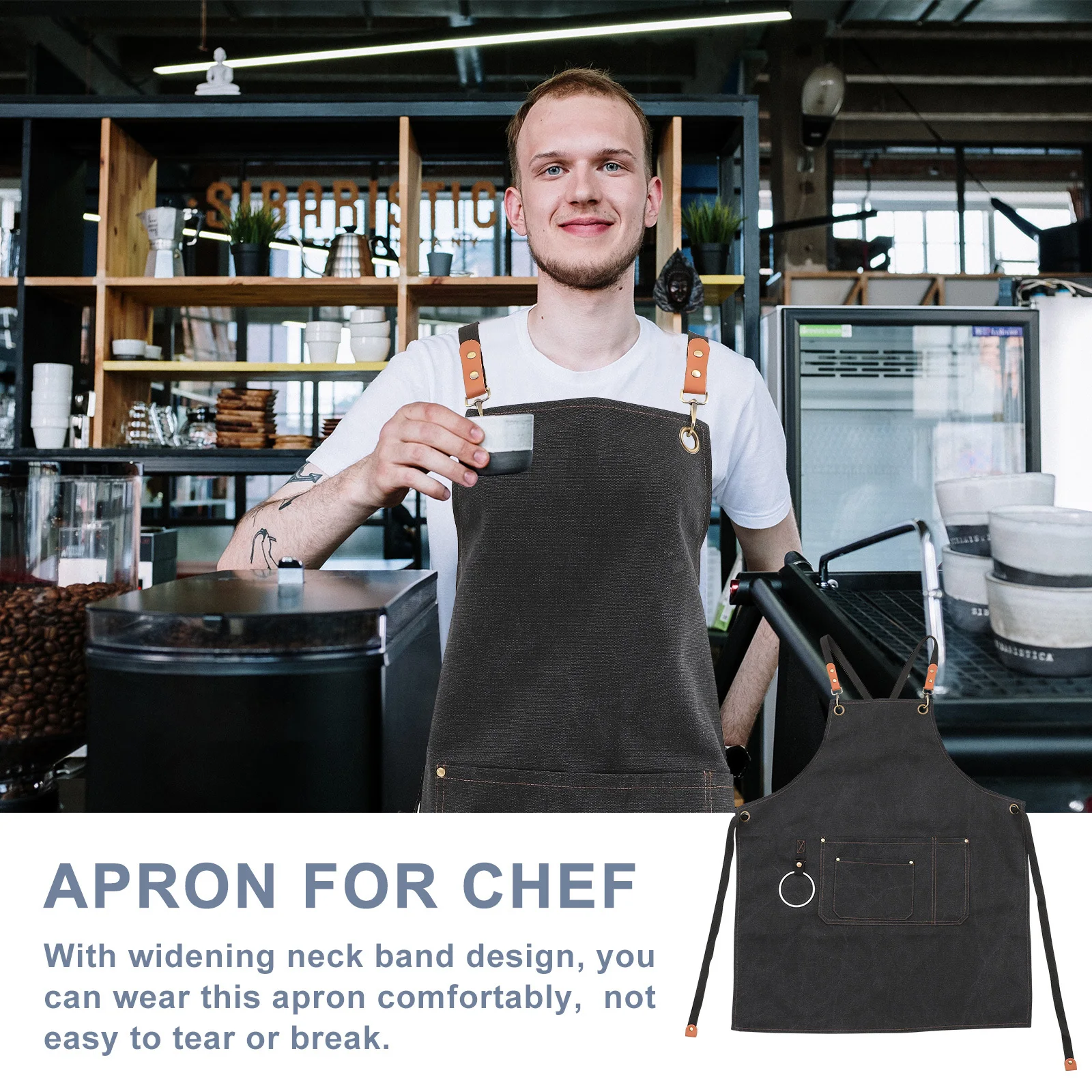 

Canvas Apron Kitchen Work Cross Strap Adjustable Hair Stylist Barber Pockets Headphone Loop Cooking Craft Gardening
