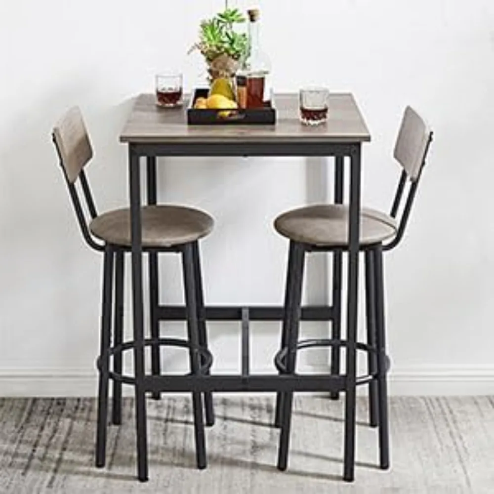 

Small Bar Table and Chairs Set, Bar Set with Square Table PU Stools,Breakfast Coffee Table Footrest and Home Kitchen Dining Room