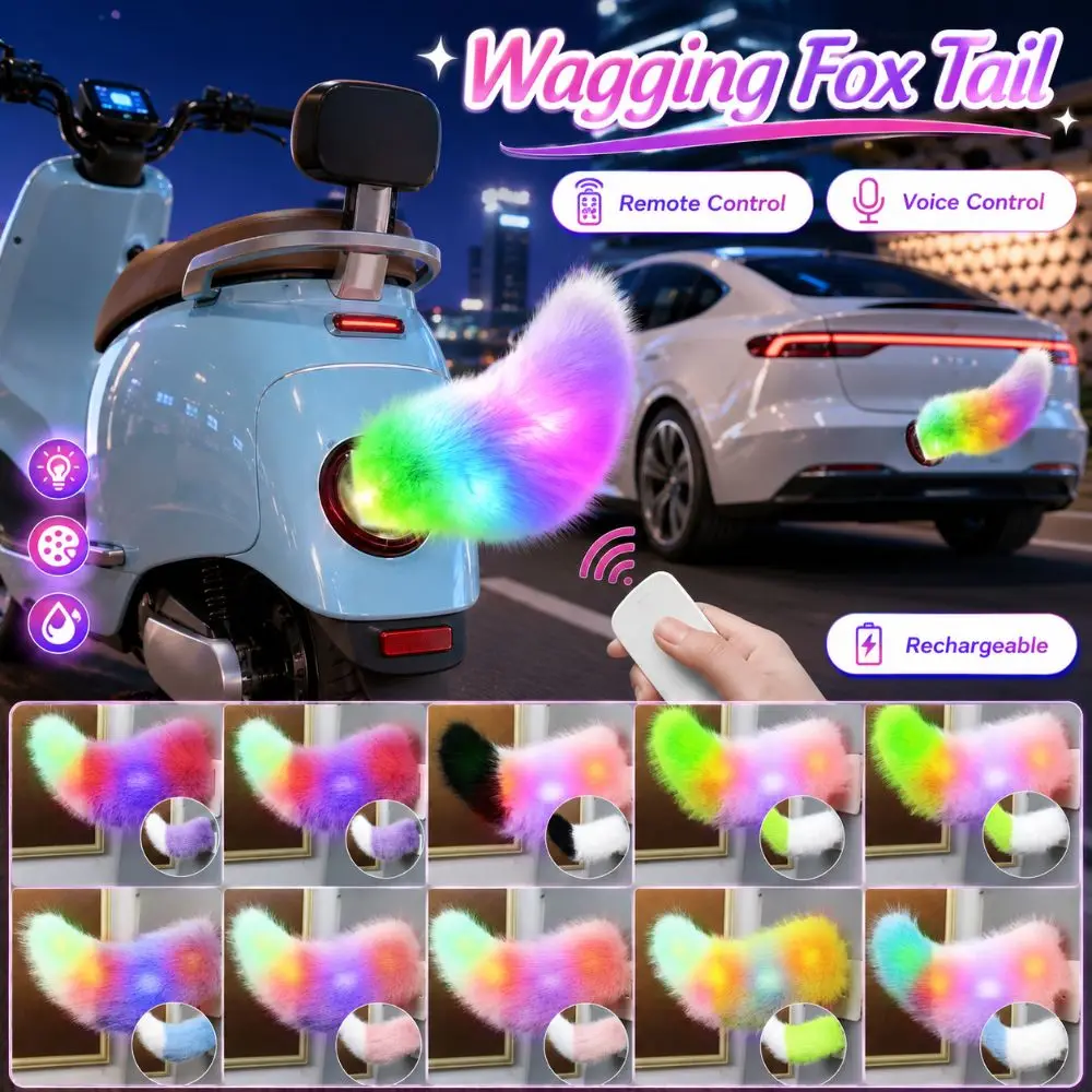 Colorful Lights Remote Control Electric Car Tail Rechargeable Realistic Bicycle Wagging Moving Tail Fluffy Self-adhesive