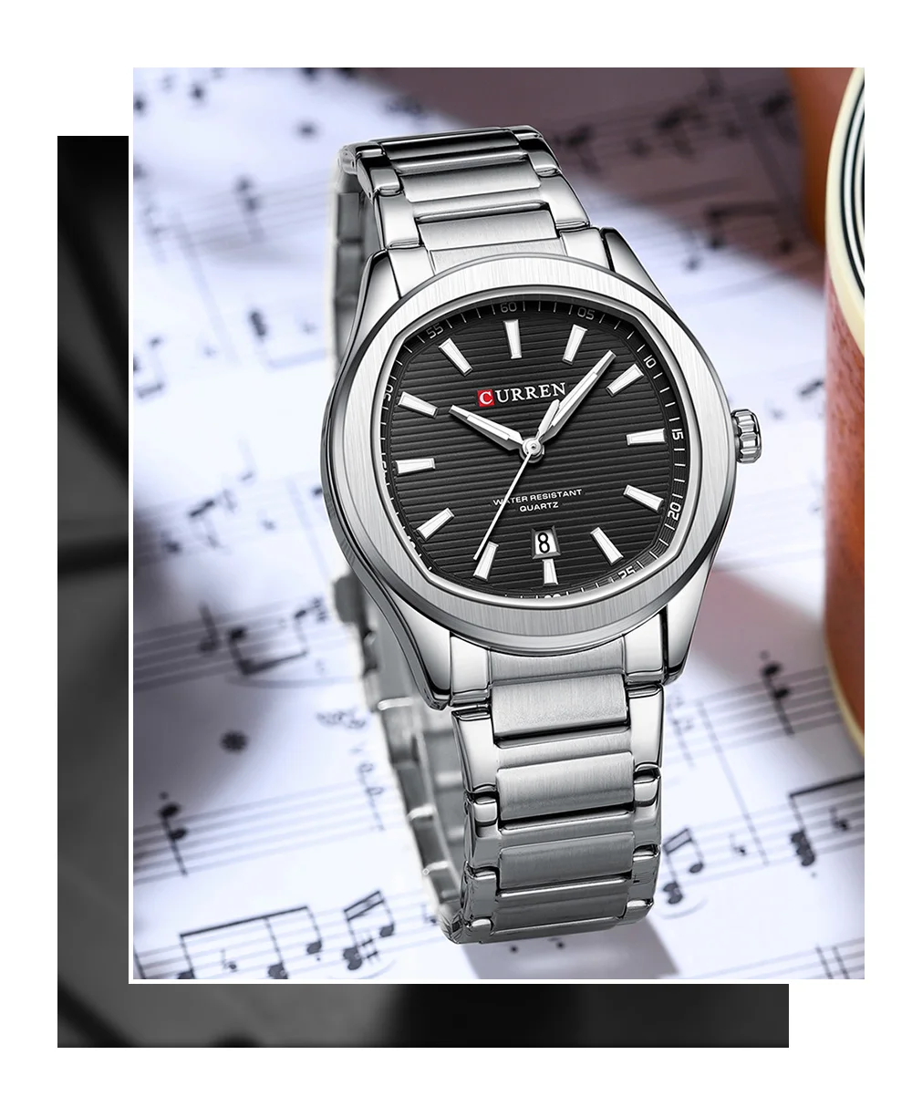 CURREN Modische Minimalistische Quarzuhr für Herren Zweifarbiges Edelstahlarmband Luxus-Armbanduhren mit Leuchtzeigern – Detail 14