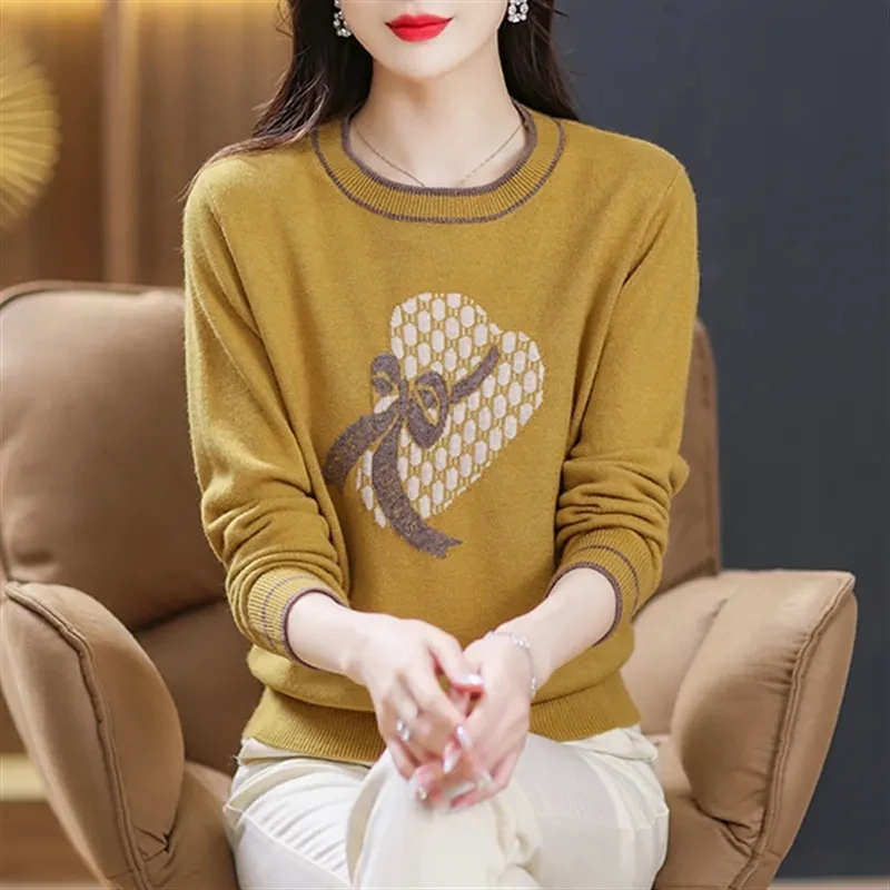 Women Clothes Simple Fashion Elegant Commuting Top Autumn Winter All-match O-neck Casual Loose Knitwear Knitted Vintage Sweater