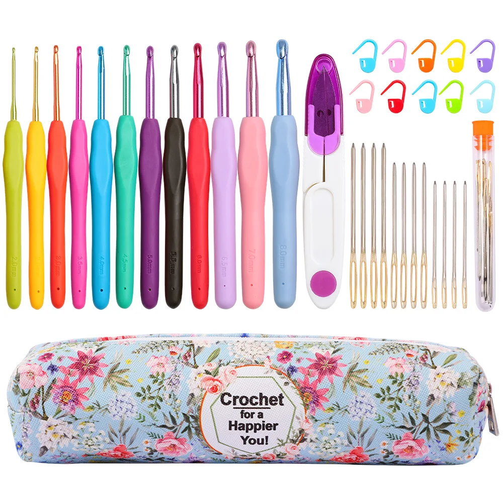 

12/14 шт., наборы крючков для вязания с сумкой для хранения, иглы для вязания крючком с мягкой ручкой, набор спиц для плетения пряжи, инструмент для плетения своими руками