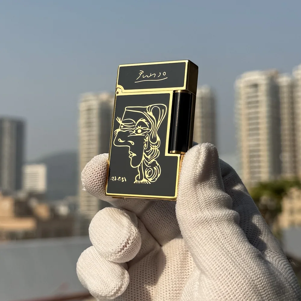 

Refillable Gas Lighter Vintage Picasso Brass Lacquer Collectible Cigarette Cigar Men Gift