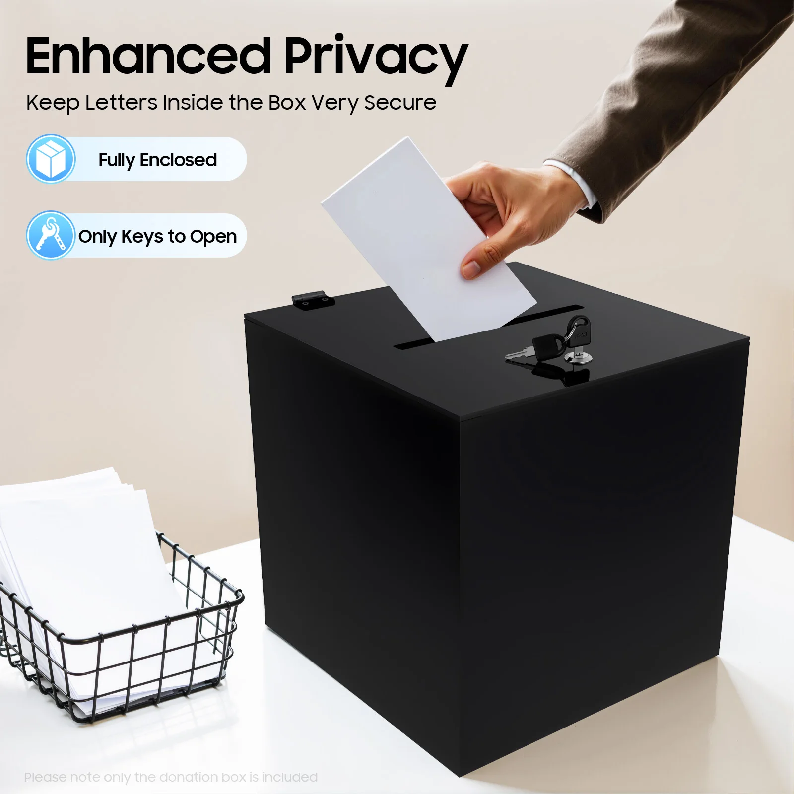 

Acrylic Donation Box with Lock, Ballot Suggestion Box 12x12x12in Compact Voting Box for Office School Feedback Collection