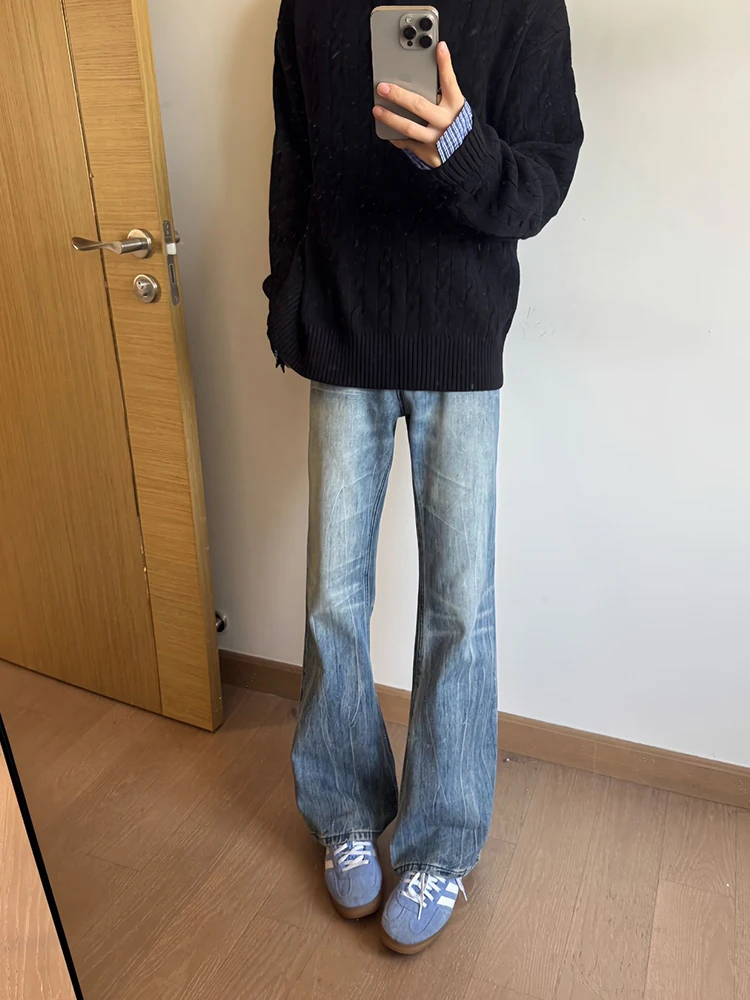 

Модные мужские утепленные зимние джинсы из денима со средней посадкой, прямые, зауженные, расклешенные брюки в американском уличном стиле Cleanfit