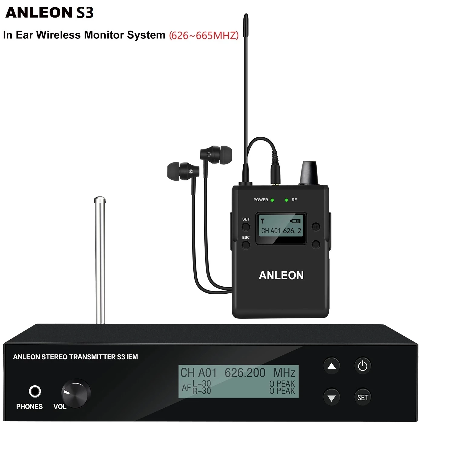 

ANLEON S3 626-665MHz Professional Digital Monitoring System Kits for Stage Performance UHF Stereo Wireless In-ear Monitor System