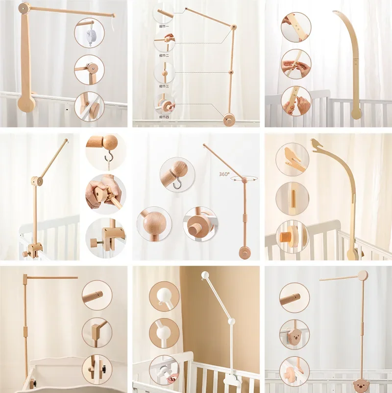 Crib Bell Wooden Bracket Mosquito Net Rod Bed Bell Accessories Newborn Soothing Bed Bell Bracket