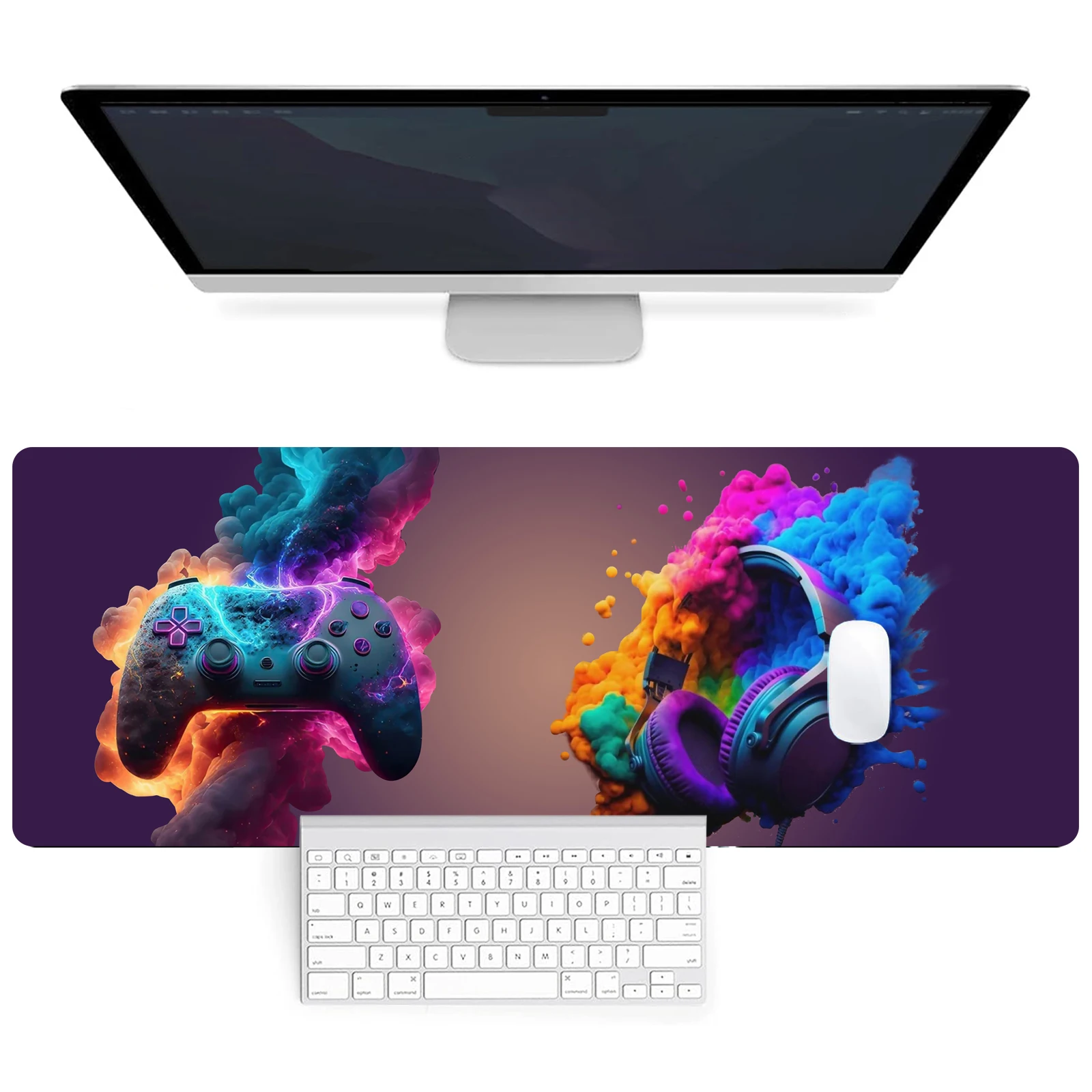 Gamepad Headphones Mouse Pad Desk Pad Mouse Mat for Keyboard, Gift Mouse Pad with Anti-Slip Rubber Base, Extended Desk Mat