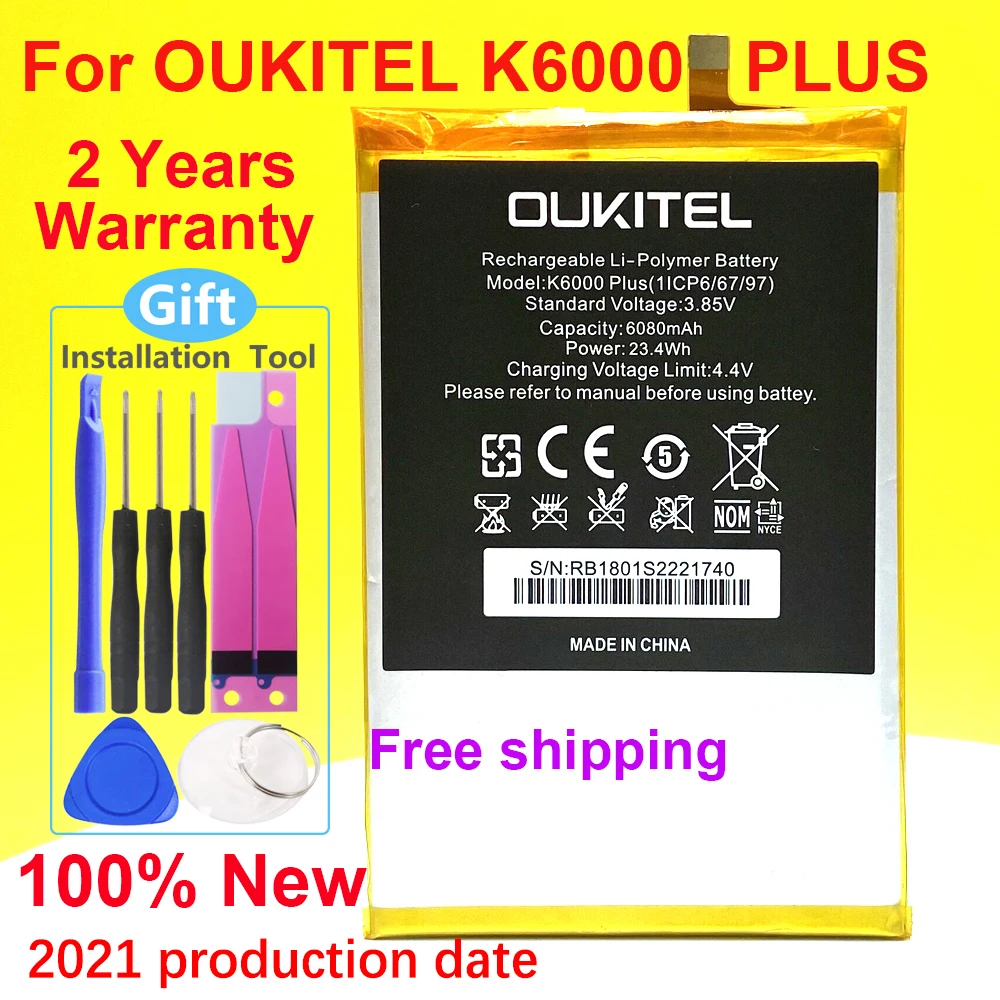 

Fast Delivery 100% NEW K 6000 6080mAh High Quality Battery For OUKITEL K6000 PLUS In Stock+With Tracking Number Free Tools