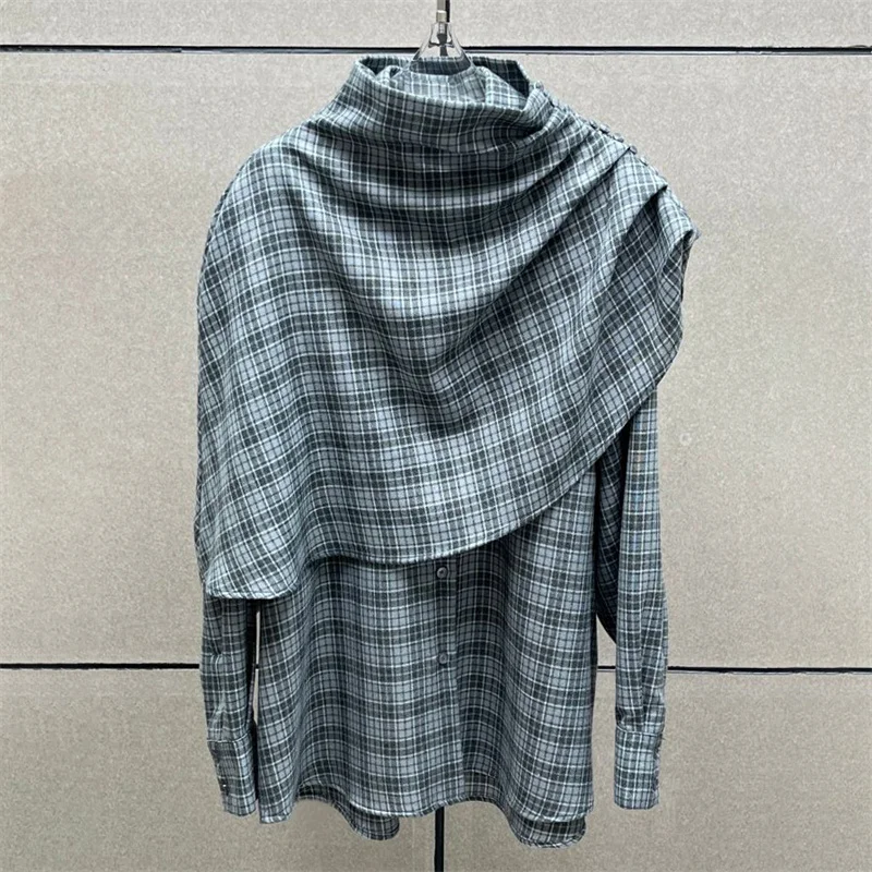 

Women's blouse 2026 Spring new single breasted loose long sleeved top Asymmetric shawl two-piece set Women's shirt women's tops