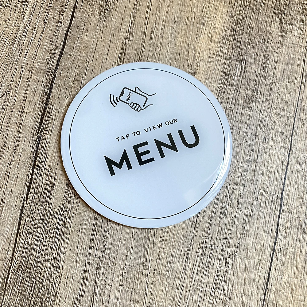 Tap to Order View Digital Menu With NFC Menu Plaques Black White Round Shape Sticker