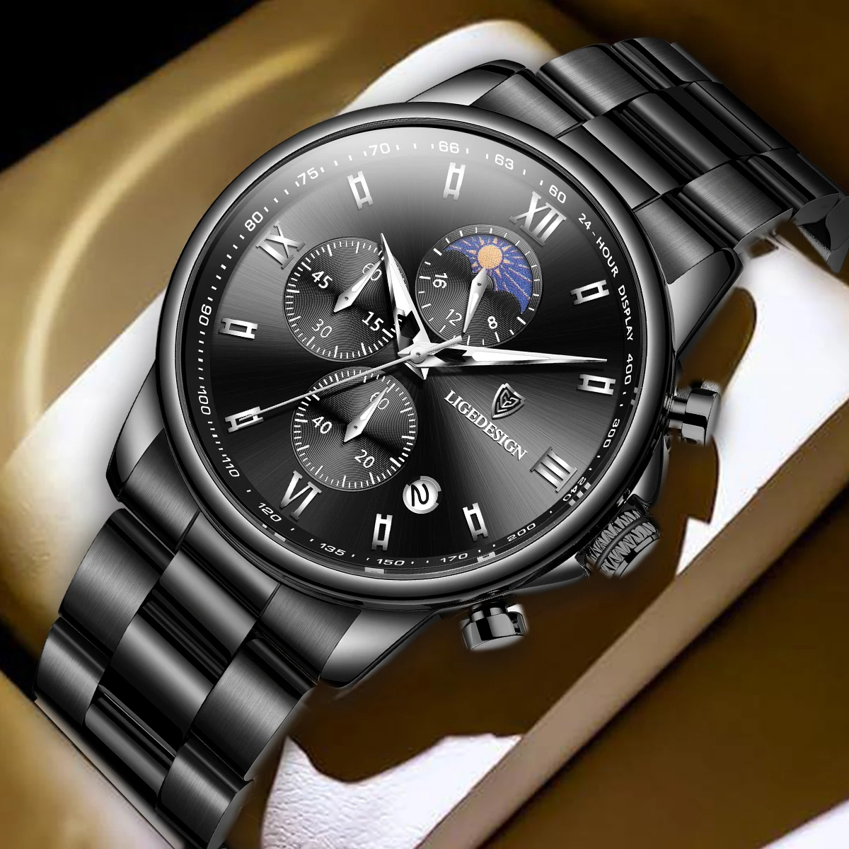 

LIGE Fashion Luxury Quartz Man Watch Business High Quality Stainless Steel Calendar Moon Phase Waterproof Luminous Men's Watches