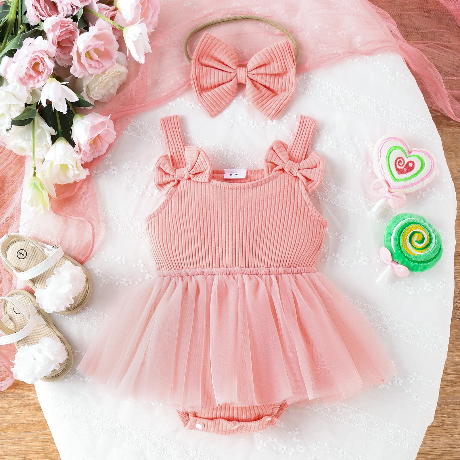 2PCS Summer 0-4 Years Old Baby Girl Baby Soft And Comfortable Simple Beautiful Multi-Color Pit Bow Patchwork Gauze Dress