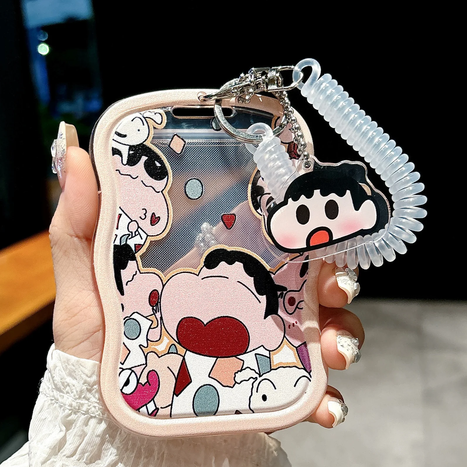 

Crayon Shinchan Anime Card Sleeve Cartoon ID Student Photo Transparent Card holders Keychain Bus Card Case Photo Sleeves Gift