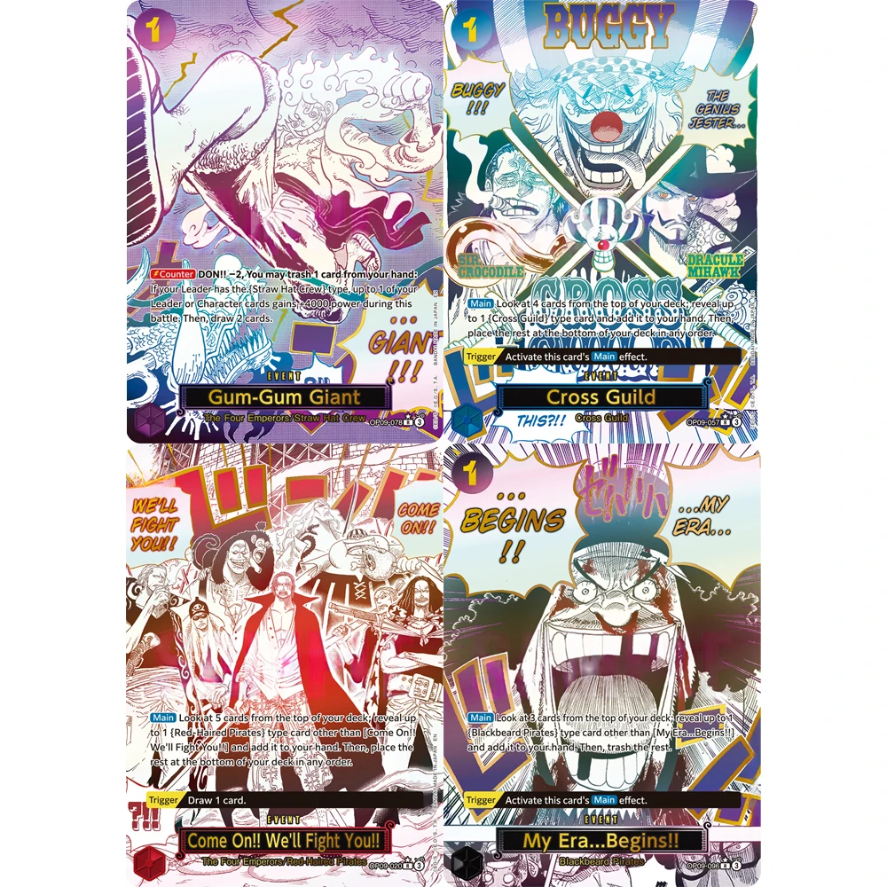 4 piezas/set de tarjetas flash DIY de One Piece en inglés con Nika Luffy y Shanks, OPCG Cuatro Emperadores, tarjetas coleccionables de anime clásico hechas a mano