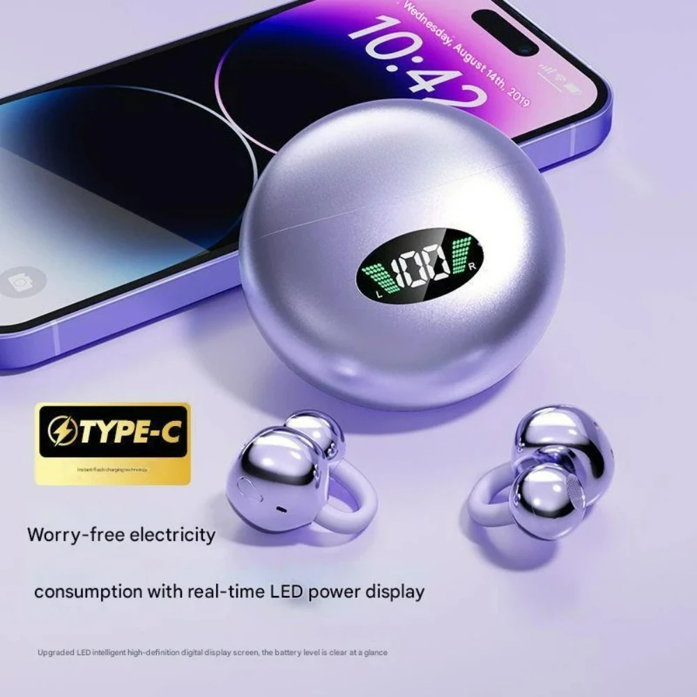 Fones de Ouvido Sem Fio Q88 2026 com Condução Óssea, Headset Bluetooth 5.4, Fones de Ouvido Clip-on Confortáveis com Display Digital