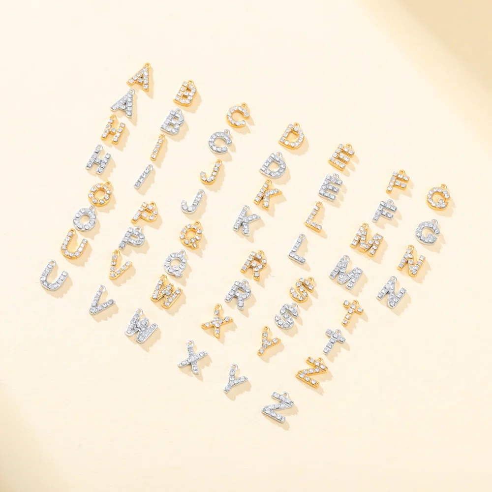 5 Stück Edelstahl Goldfarben Klare Zirkon Buchstaben Charms DIY A-Z Alphabet Anhänger für Halsketten Armbänder Ohrringe Herstellung – Detail 4