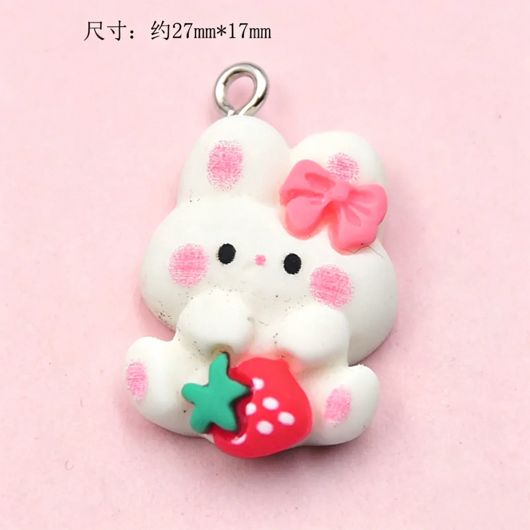 10pcs Kawaii Strawberry Rabbit Resin Pendants, Cute Bunny Charms for Keychain & Jewelry