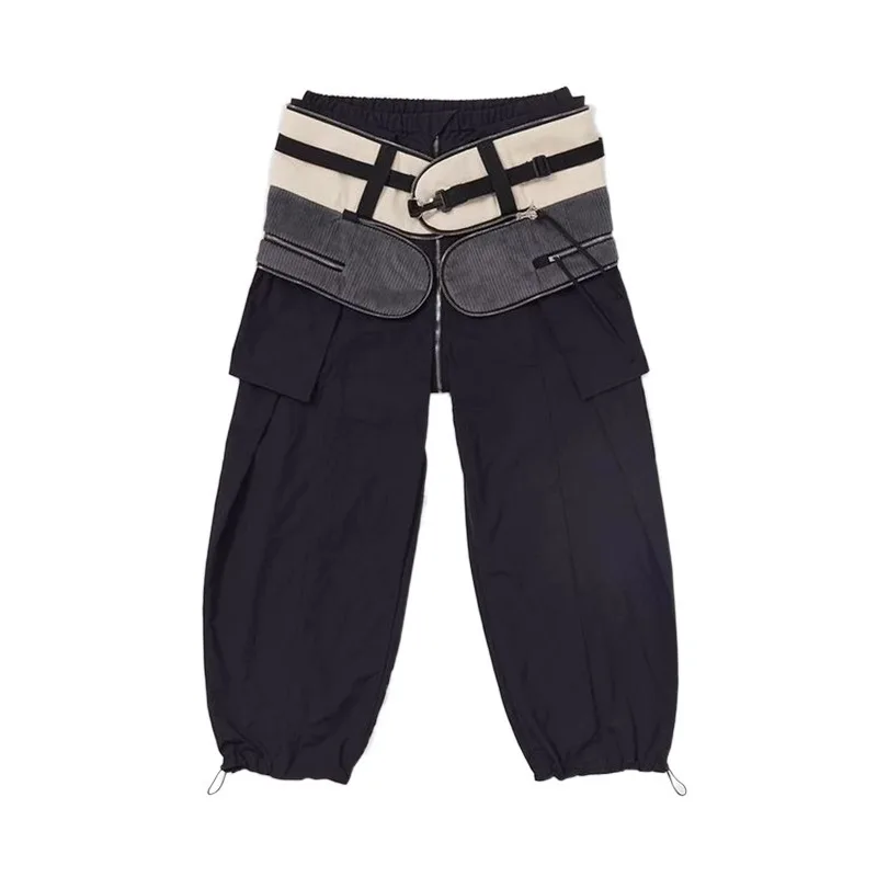 BOMP-Pantalon en forme de nylon avec poignées amovibles pour hommes, vêtements de travail, petite niche, style designer, épissage à glissière, mode, automne, nouveau, 2024