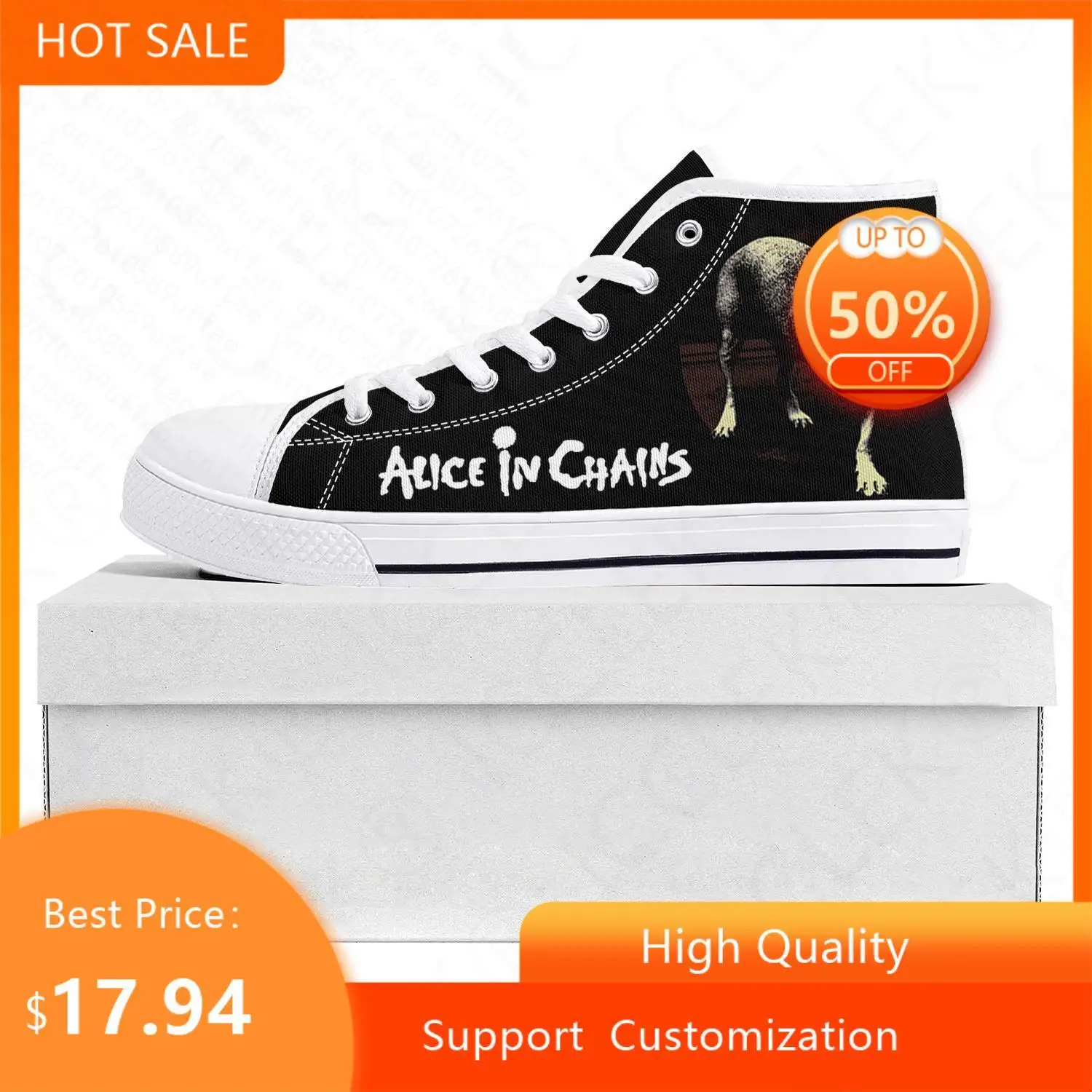 Alice In Chains Metal Rock Band Pop High Top High Quality Sneakers Mens Womens Teenager Canvas Sneaker Couple Shoe Custom Shoe