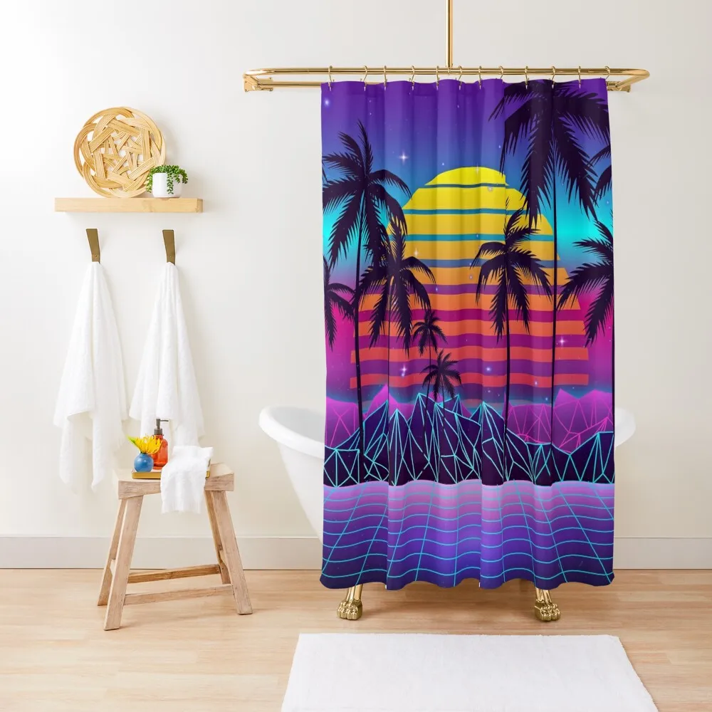 

Radiant Sunset Synthwave Shower Curtain Waterproof Bath And Anti-Mold Shower Bath Bathroom Box For Bathrooms Curtain