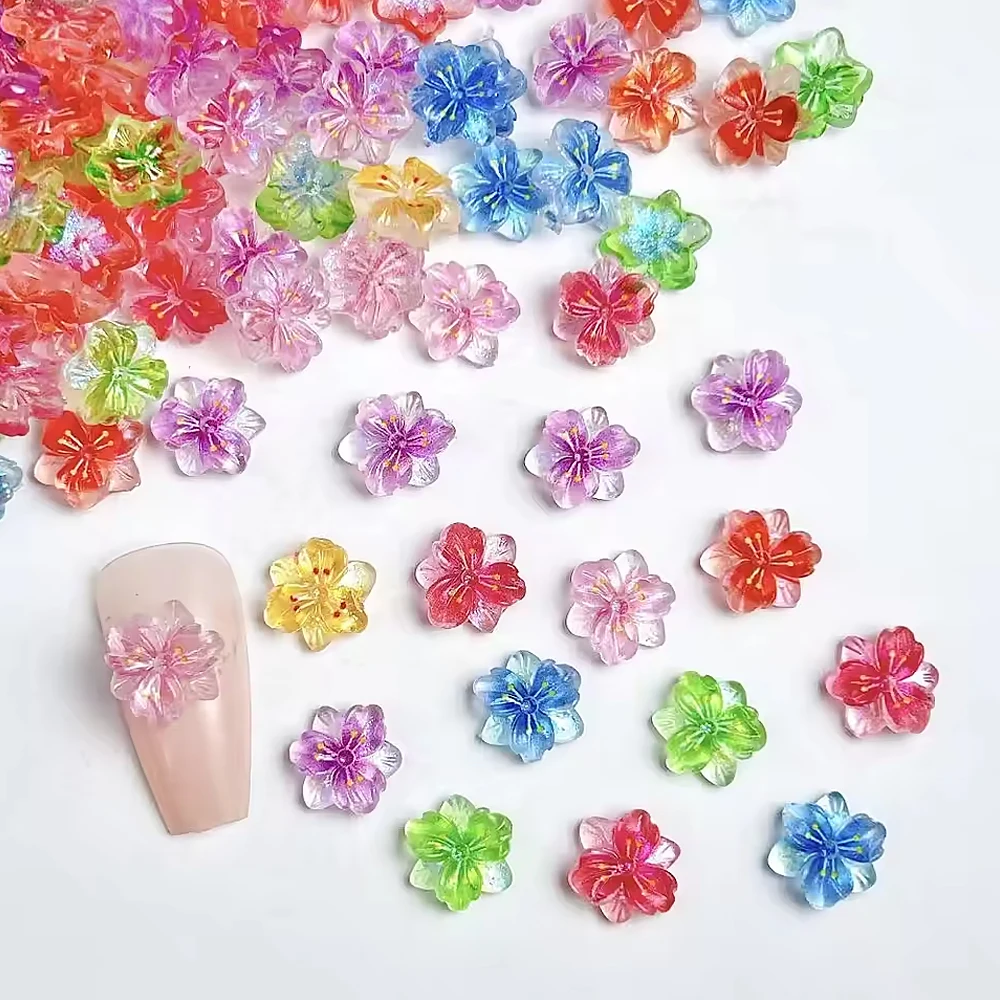50 stks Gekleurde Perzik Bloesem Nagels Charms Art Decoraties 3D Dopamine Leuke Ijs Sakura Nail Charms Gradiënt Bloem Nagel Onderdelen