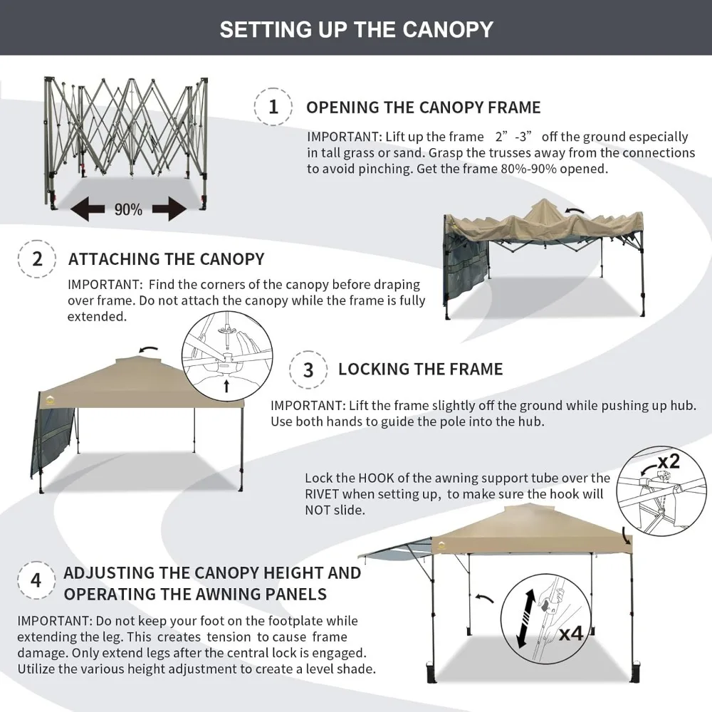 10x10 Pop up Canopy Tent, Instant Commercial Canopy with Extend Awning, Patended Centerlock,150DCoated Fabric, 4 Ropes, 8 Stakes